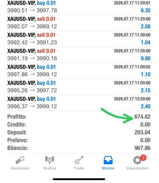 Storico del sistema dall'app: una giornata